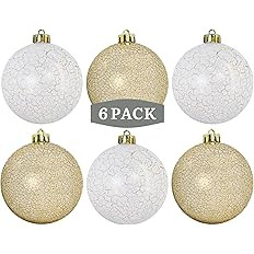 Gold & White Christmas Tree Ornaments - Set of 6 Shatterproof Balls - Gold Crackle Mosaic Ornamen... | Amazon (US)
