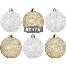 Gold & White Christmas Tree Ornaments - Set of 6 Shatterproof Balls - Gold Crackle Mosaic Ornamen... | Amazon (US)