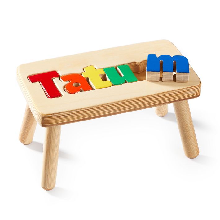 Personalized Wood Name Puzzle Stool | Mark and Graham