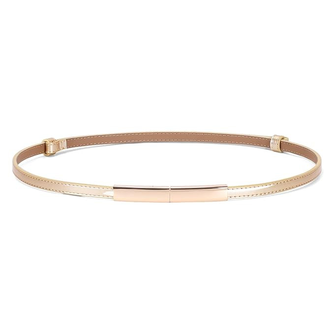 JASGOOD Women's Skinny Patent Leather Belt Adjustable Slim Waist Belt with Gold Buckle for Dress ... | Amazon (US)