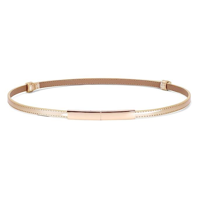 JASGOOD Women's Skinny Patent Leather Belt Adjustable Slim Waist Belt with Gold Buckle for Dress ... | Amazon (US)