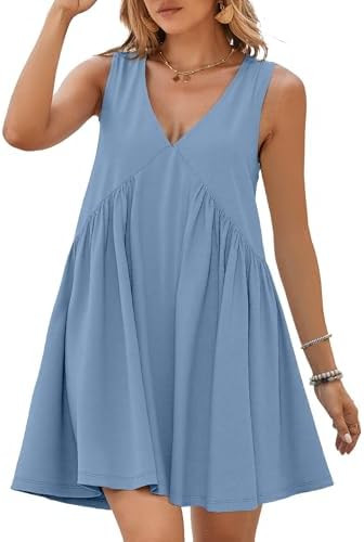 BerryGo Womens Summer Sleeveless Mini Dress Casual V Neck Beach Tank Babydoll Short Sundresses fo... | Amazon (US)