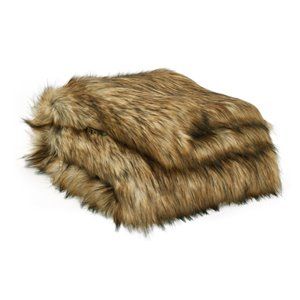 Bowery Hill Faux Fur Throw in Brown/Black and Caramel | Cymax