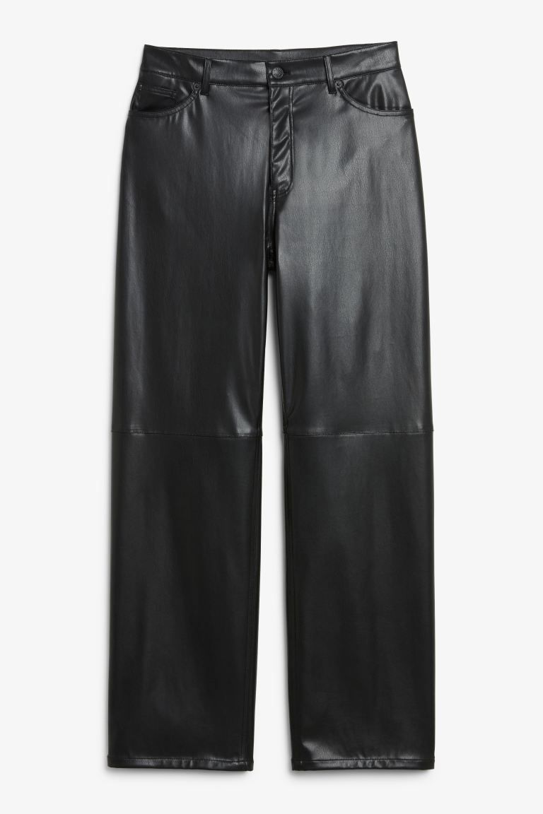 Mid waist straight leg faux leather trousers | H&M (UK, MY, IN, SG, PH, TW, HK)