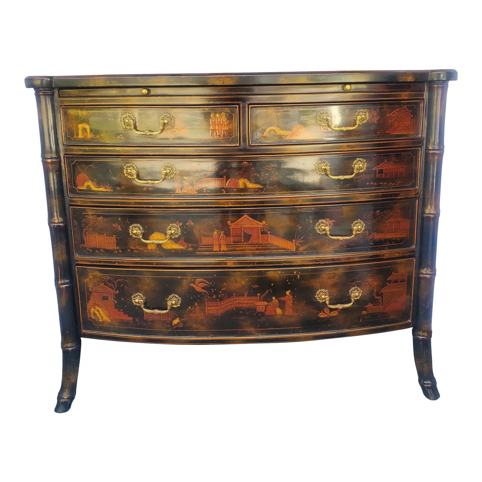 Maitland Smith Chinoiserie Black Lacquer Hand Painted Dresser | Chairish