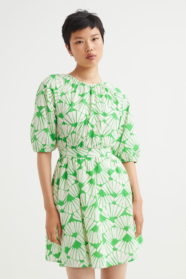 New ArrivalShort dress in woven cotton fabric. Round neckline, opening at back of neck with a but... | H&M (US + CA)