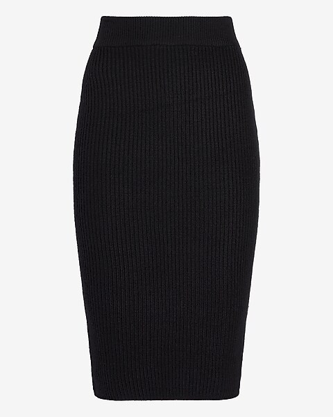 High Waisted Ribbed Sweater Pencil Skirt | Express