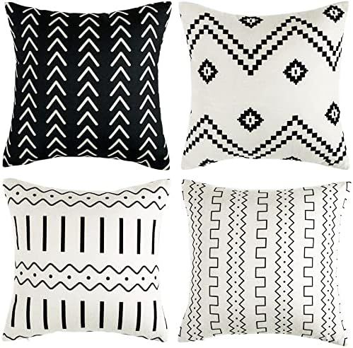 WLNUI Set of 4 Pillow Covers,18x18 Pillow Covers Modern Throw Pillow Covers Black Boho Geometric ... | Amazon (US)