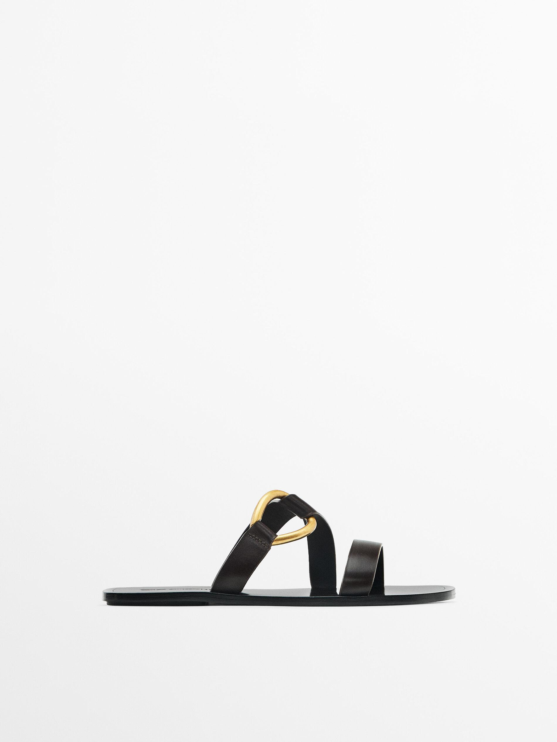 Flat slider sandals with metal ring detail | Massimo Dutti US