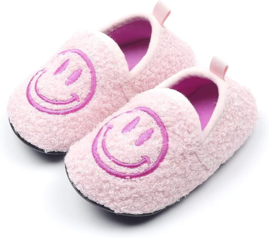 Kids Slippers Toddler Smile Face House Slippers Indoor Home Non-Slip Rubber Sole Shoes Warm Cozy ... | Amazon (US)