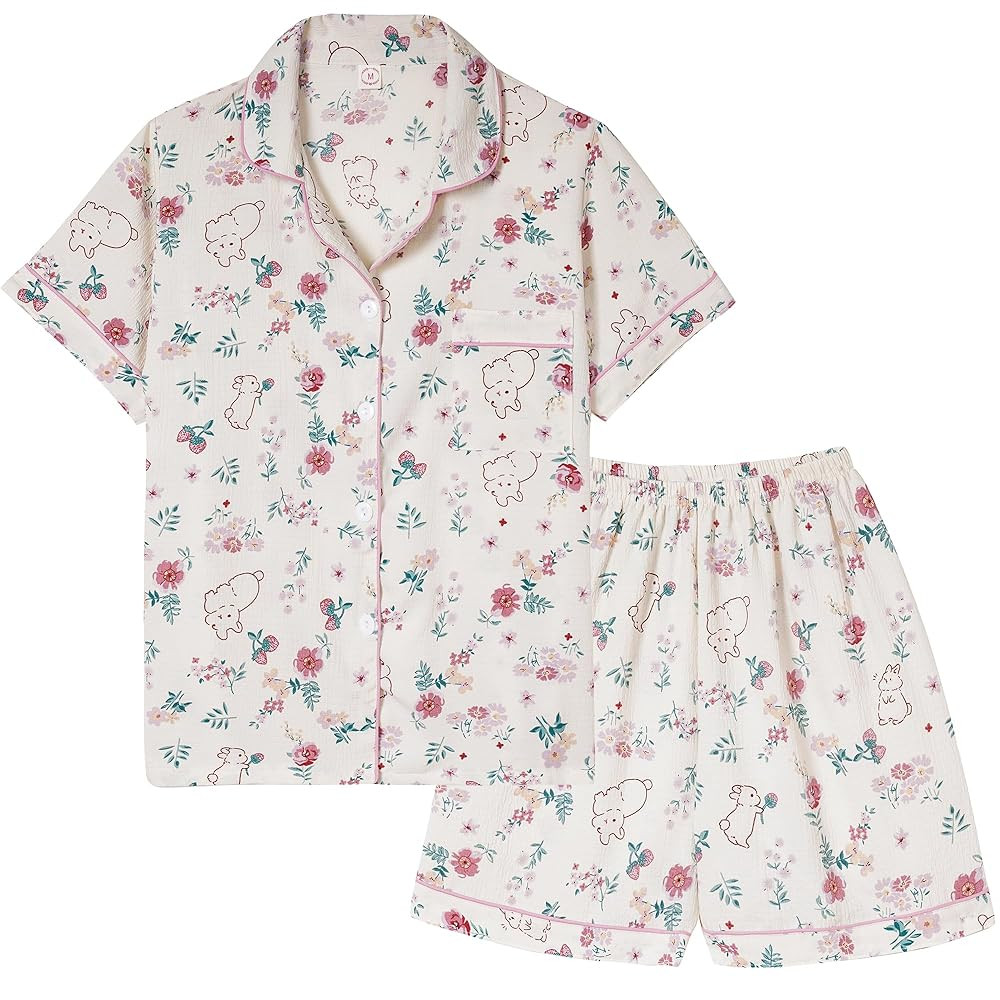 Vopmocld Big Girls Button Down Sleepwear Short Sleeve With Shorts 2PCS Pajama Sets Casual Lapel L... | Amazon (US)
