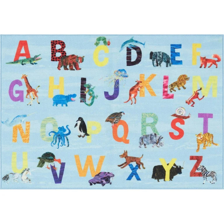 Eric Carle Elementary Blue Alphabet Kids Machine Washable Area Rug Blue/Orange, 4'11"x6'6" - Walm... | Walmart (US)