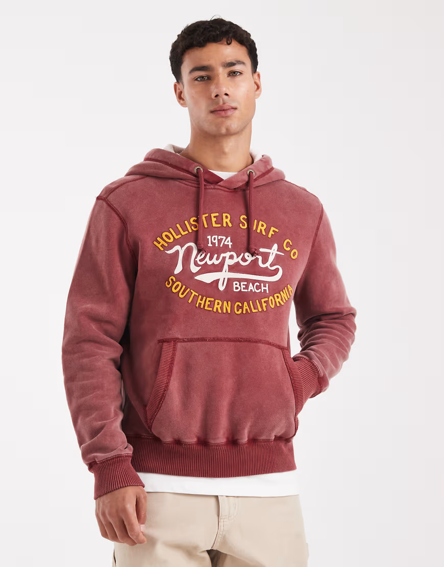 Hollister graphic detail boxy pullover hoodie in burgundy-Red | ASOS (Global)