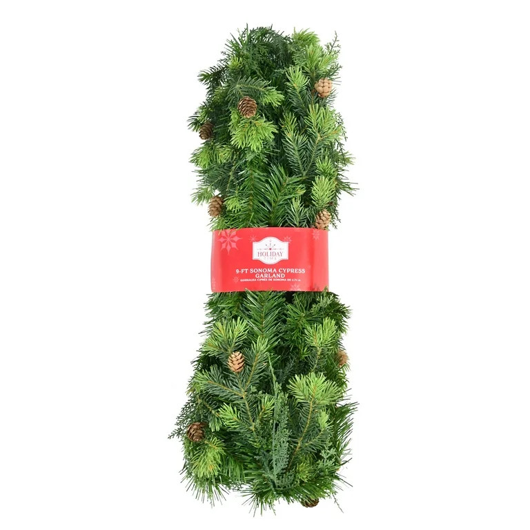 Holiday Time Unlit Sonoma Cypress Evergreen Artificial Christmas Garland, Green, 9',PE | Walmart (US)