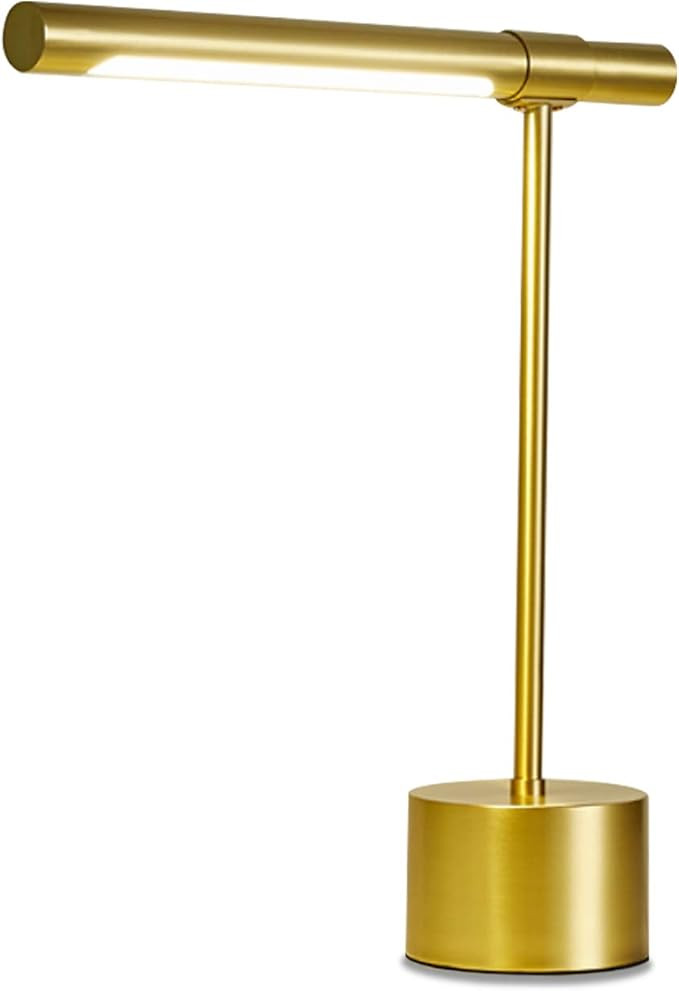 Bling All-Brass Mid Century Desk Lamp - Modern Gold Bankers Shade - 18-in LED Light - Adjustable ... | Amazon (US)