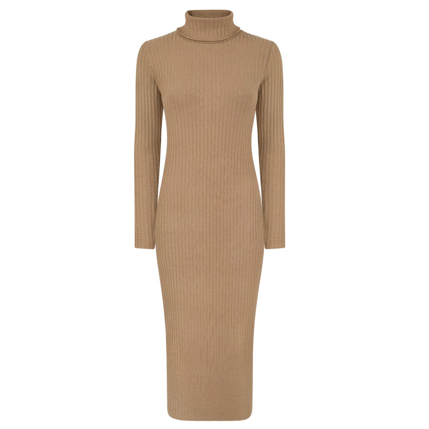 Ribbed Knit Fitted Midi Dress Trapani Olives | Wolf and Badger (Global excl. US)