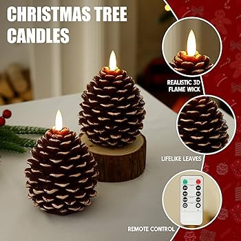 Christmas Flameless Pinecone Candles with Remote,Real Wax Battery Operated Candles, Flickering Le... | Amazon (US)
