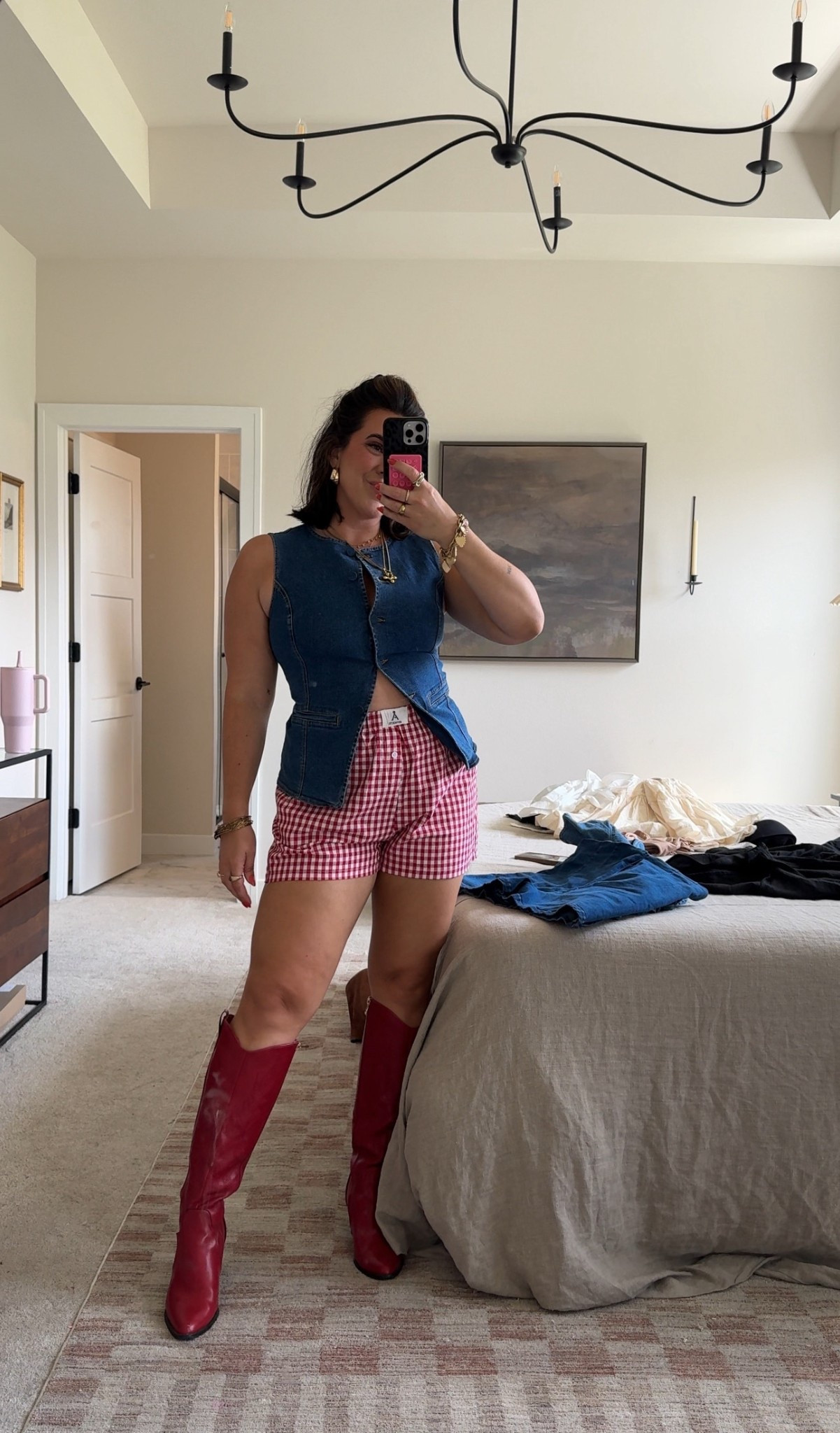 Country concert outfit for my midsize girlies! Trendy gingham boxer shorts & denim vest! 
Top M 
Shorts L

#midsize #countryconcertoutfit 

#LTKSeasonal #LTKStyleTip #LTKFindsUnder50
