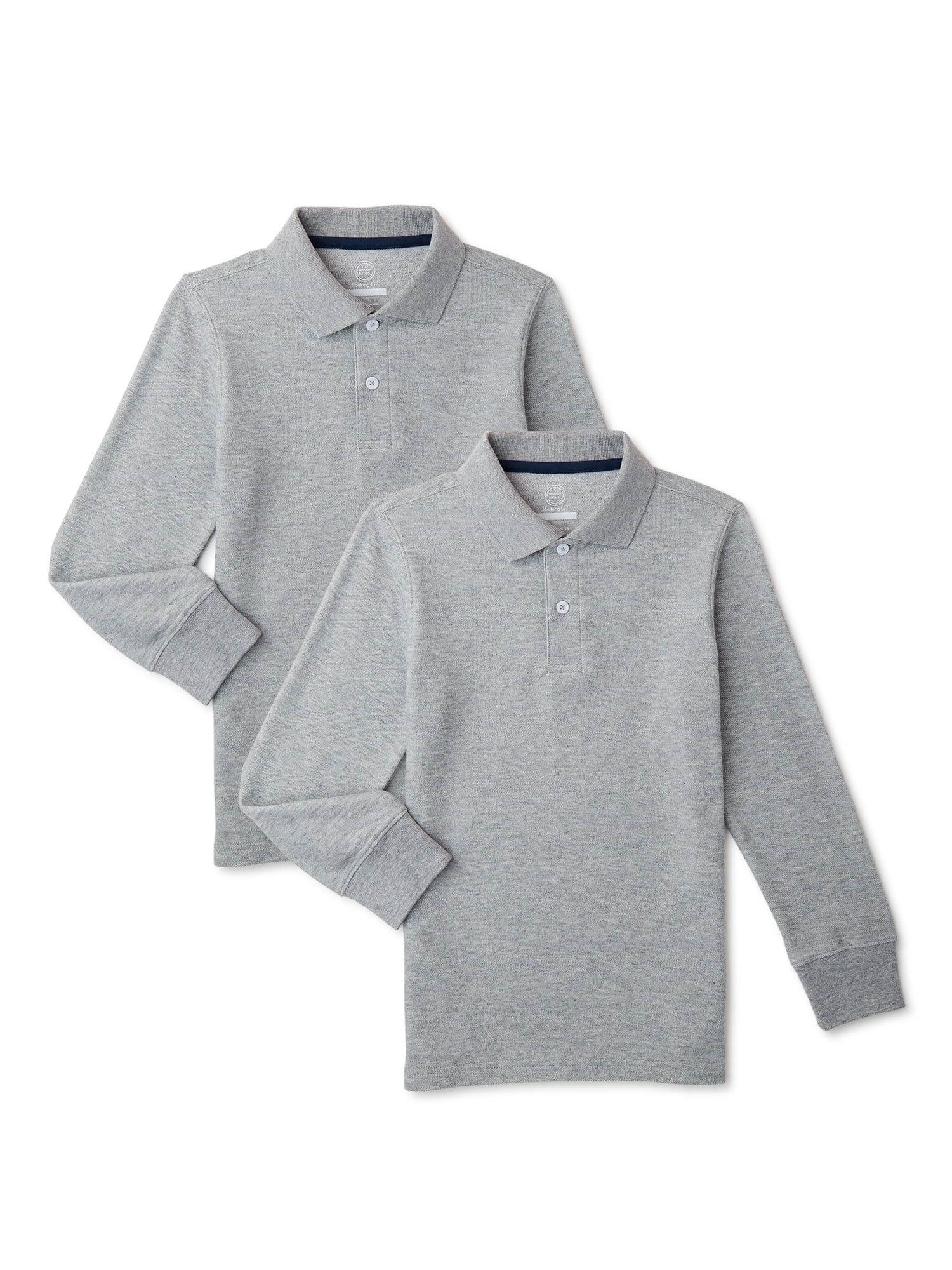 Wonder Nation Boys School Uniform Long Sleeve Pique Polo Shirt, 2-Pack, Sizes 4-18 & Husky | Walmart (US)
