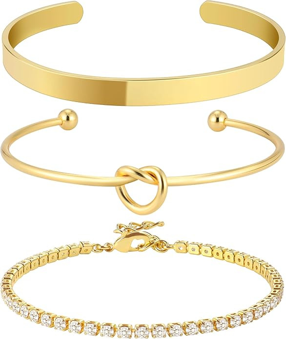 AOZEL Gold Bangle Bracelets for Women Trendy 14K Real Gold Plated Bracelet Stack Adjustable Cubic... | Amazon (US)