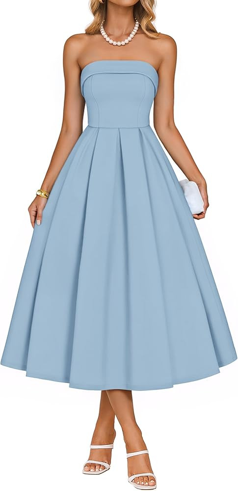 ZESICA Women's Summer Strapless Cocktail Dresses 2026 Elegant Off Shoulder Flowy A Line Wedding G... | Amazon (US)