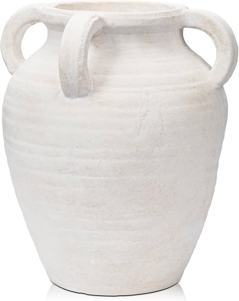 Handcrafted Flower Vase, 9.8" Tall Terracotta Vase, Vintage White Ceramic Vase, Rustic Antique De... | Amazon (US)