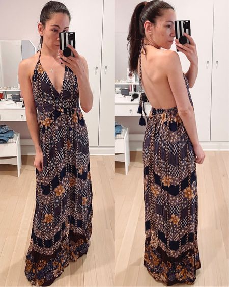 Love this fun maxi halter dress for a vacation outfit, festival attire, or even a casual wedding or outdoor event. It has a cool pattern and is under $100. 

#LTKFestival #LTKtravel #LTKunder100