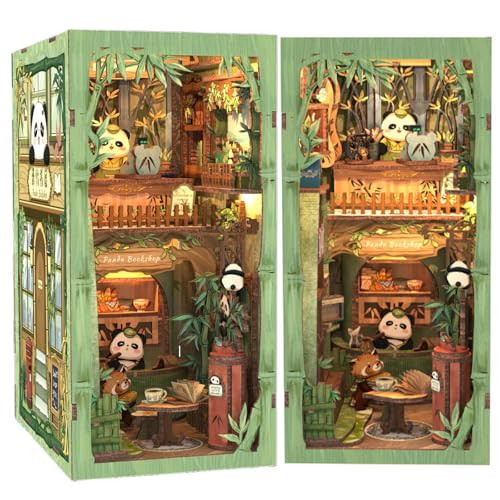 CUTEBEE Book Nook Kit - DIY Miniature House Kit for Beginners and Adults, Tiny House Dollhouse Booknook Library Bookshelf Decor, 3D Wooden Puzzle Gifts for Family and Friends (Panda Bookshop) | Amazon (US)