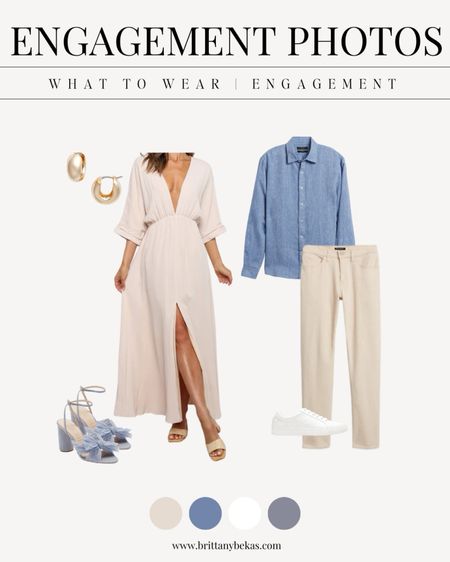 Summer date night outfit. This style is great for engagement photos or a rehearsal dinner. I love the white dress for a vacation dress or family photo dress. 

Engagement pictures / engagement photo outfits / rehearsal dinner / engagement party outfits / vacation dress / men's outfits / men's fashion / blue sandals / bridal shoes / gold earrings 

#LTKmens #LTKSeasonal #LTKstyletip