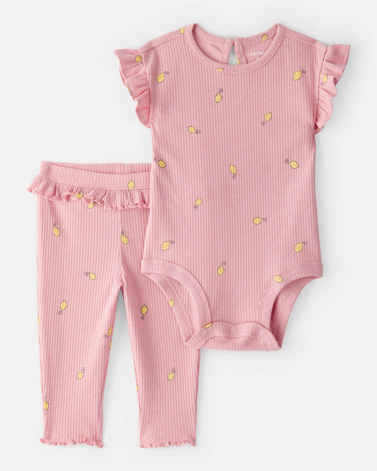 Baby Girl Lemon Bodysuit & Pant Set - Pink | Carter's Inc