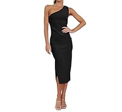BTFBM Women One Shoulder Bodycon Dress 2023 Spring Summer Sleeveless Slit Midi Party Cocktail Wed... | Amazon (US)