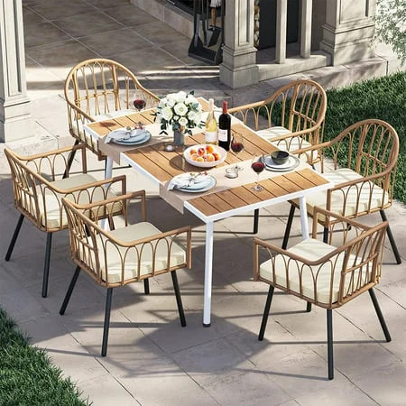 YITAHOME 7 Pieces Outdoor Patio Dining Table Set, Rattan Wicker Patio Dining Chair & Table Set fo... | Walmart (US)