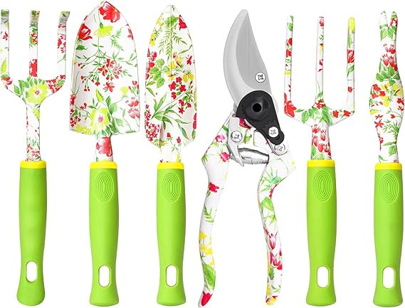 Amazon.com : Garden Tool Set, 6 PCS Heavy Duty Aluminum Gardening Hand Tools Kit, Floral Print Ga... | Amazon (US)