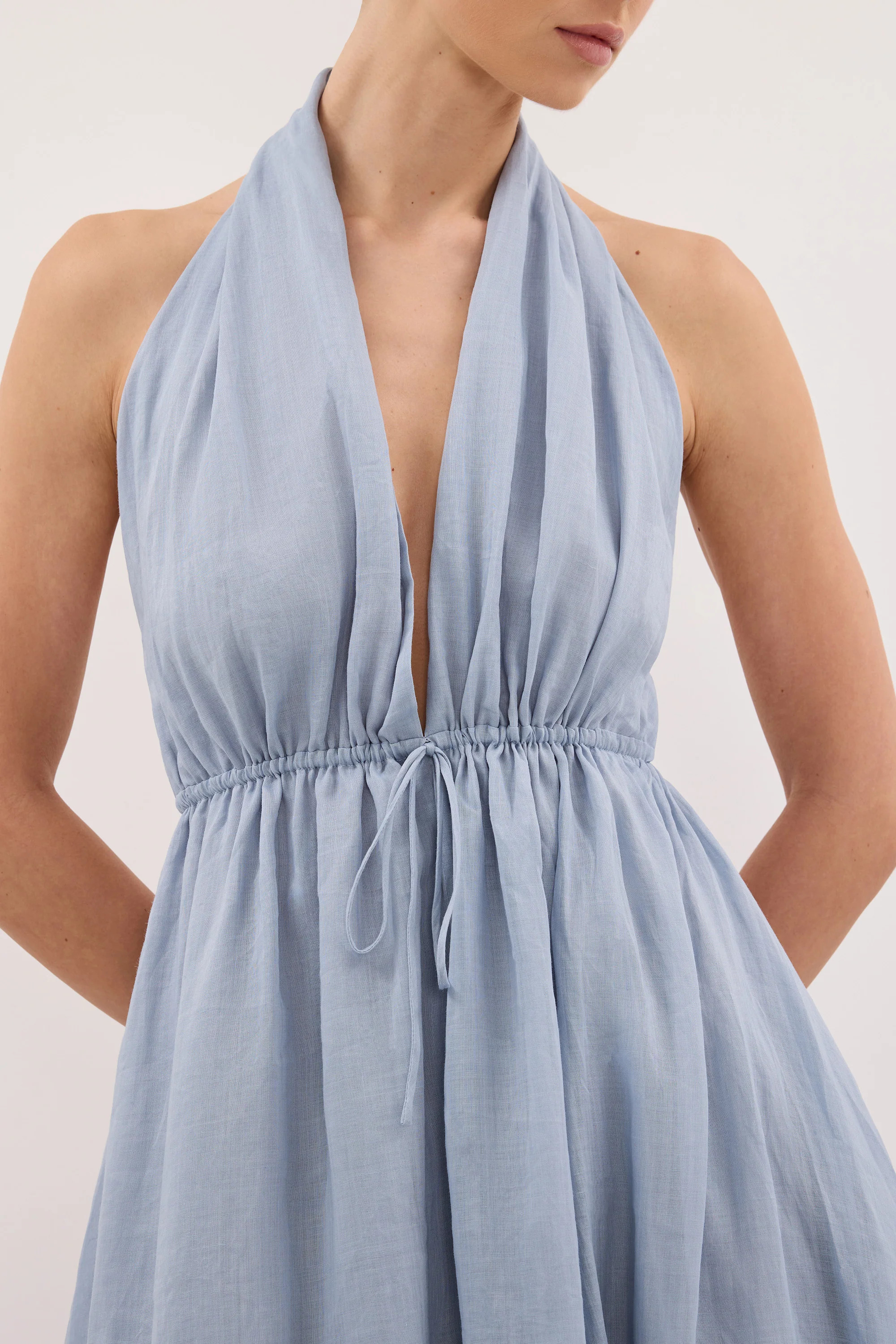 SAMMI DUSTY BLUE RAMIE MIDI DRESS | DISSH