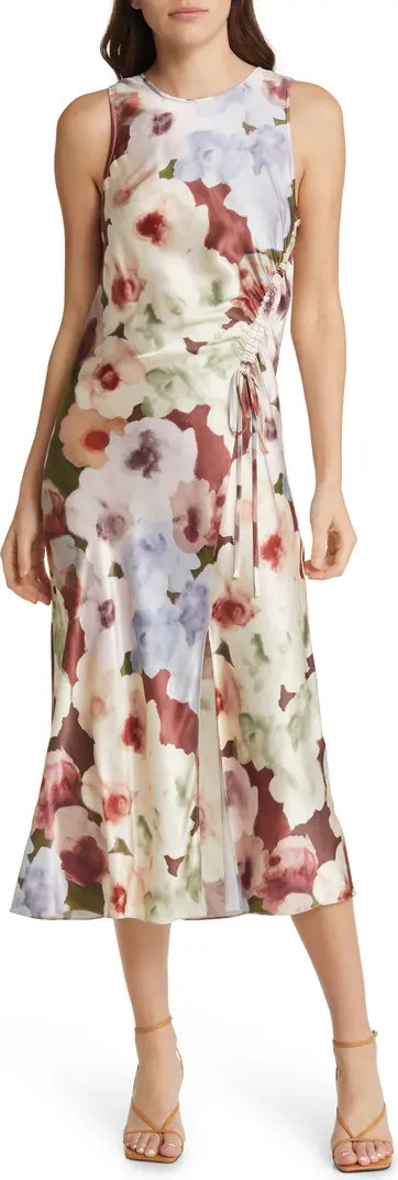 Rails Gabriella Floral Ruched Satin Midi Dress | Nordstrom | Nordstrom