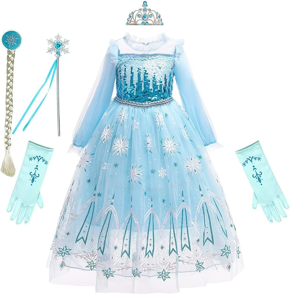 REXREII Girls Frozen Elsa Princess Dress Halloween Costume Christmas Birthday Evening Party Ball ... | Amazon (US)