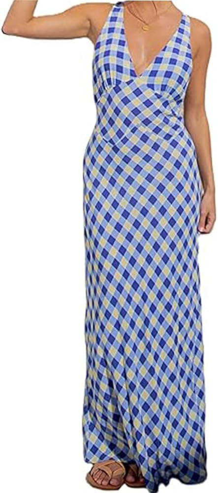 Women Midi Dress Bohemian V Neck Long Dress Sleeveless Floral Print Maxi Dress, Women Y2k Floral ... | Amazon (US)