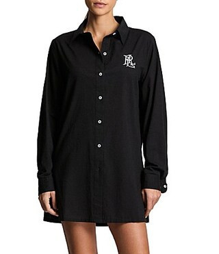 Lauren Ralph Lauren Beachwear Organic Cotton Voile Logo Embroidered Button Front Shirt Swim Cover-Up - S | Dillard's