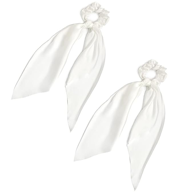 Pack of 2 Knotted Bow Hair Scrunchies Elastic Hair Scarf Hair Ties Bands Silky Satin Hair Ribbon ... | Amazon (US)