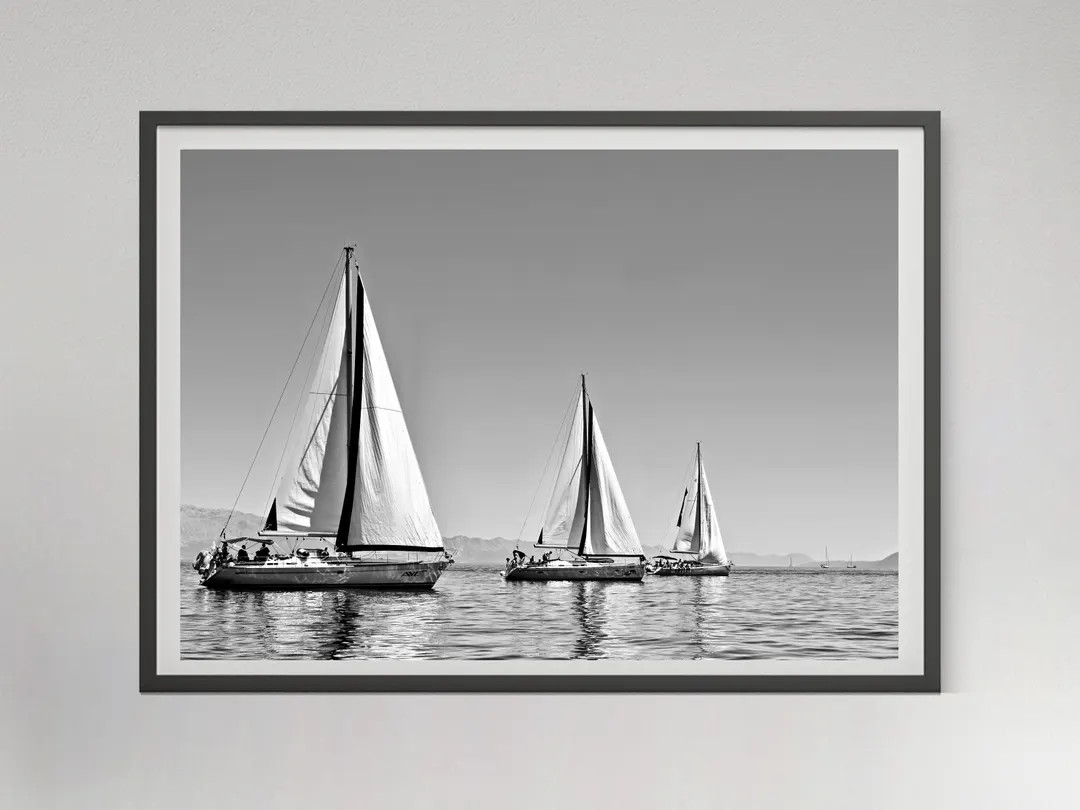 Minimalist Sailboat Print: Black and White Coastal Wall Art (digital Download) - Etsy | Etsy (US)