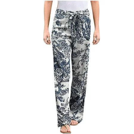 Flowy Pants for Women Women Casual Solid Pants Comfortable Cotton Hemp Wide Leg Pants Elastic Waist  | Walmart (US)