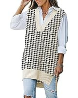 SAFRISIOR Oversized Houndstooth Knitted Vest Sweater Vintage V Neck Loose Sleeveless Sweater | Amazon (US)