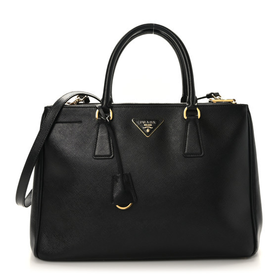 Saffiano Medium Galleria Double Zip Tote Black | FASHIONPHILE (US)