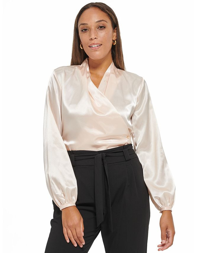 Women's Long Sleeve Faux Wrap Blouse | Macys (US)