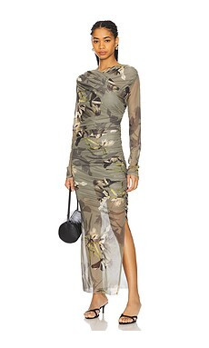 ALLSAINTS Hanako Mesh Dress in Emerge Olive Green from Revolve.com | Revolve Clothing (Global)