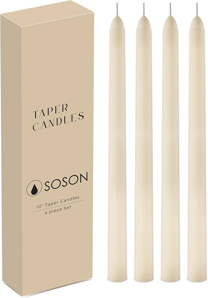 Simply Soson Ivory Taper Candles 10 inch Dripless, Set of 4, Dripless Taper Candle Sticks, Tall C... | Amazon (US)