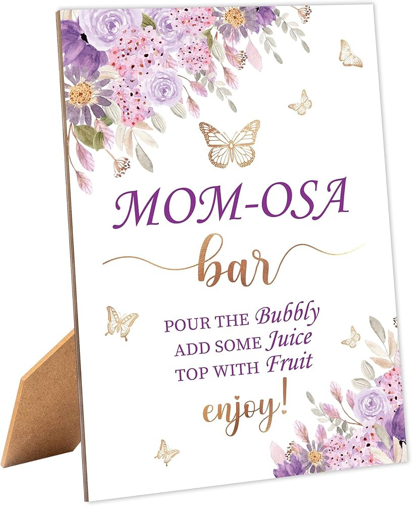 Butterfly Baby Shower Mom-osa Bar Sign, Table Decor Baby Shower Sign, Pack of 1 Wooden Tabletop S... | Amazon (US)