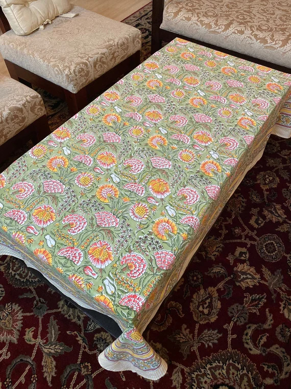 Handmade Block Printed Table Cover Floral Cotton Table Mat | Etsy | Etsy (US)