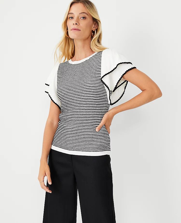 Striped Ruffle Sleeve Top | Ann Taylor (US)