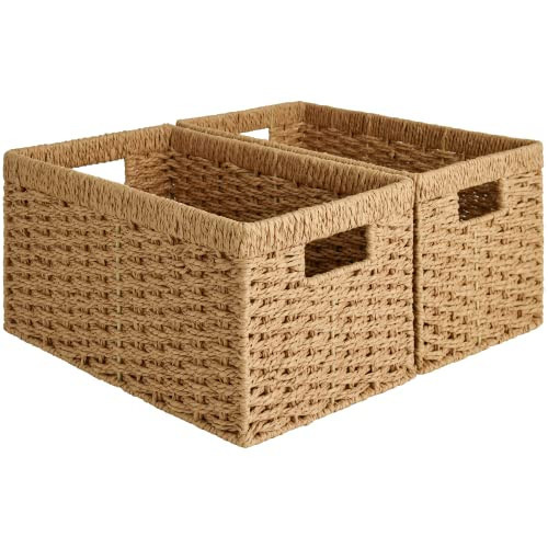 StorageWorks Round Paper Rope Storage Baskets, Rectangular Wicker Baskets with Built-in Handles, Medium, 13 ¼ x 8 ½ x 7 ¼ inches, 2-Pack | Amazon (US)